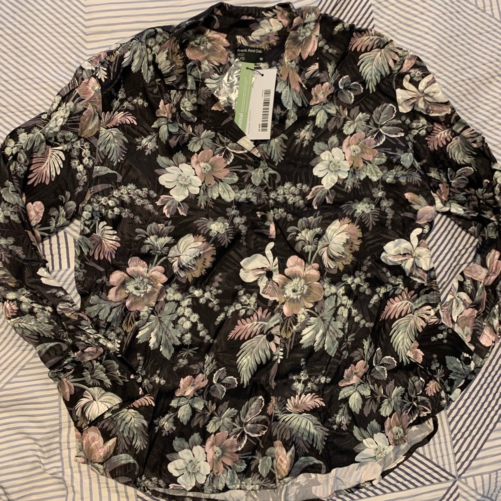 Frank & Oak Floral Button down blouse. Size L.
